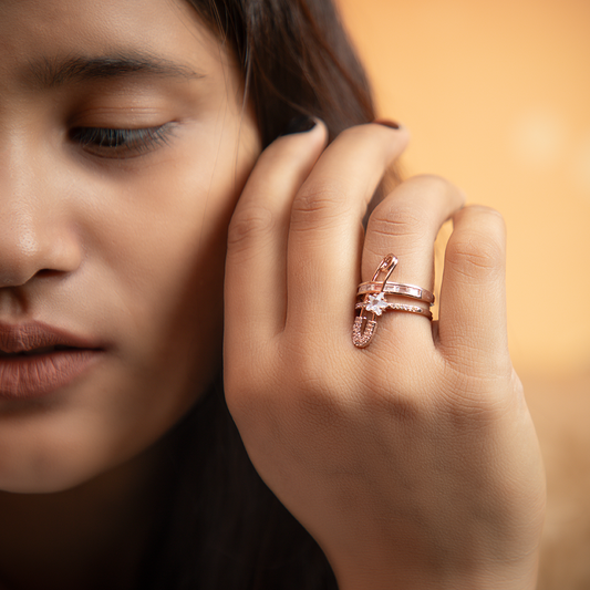 STYLISH LAYERED WITH FLOWER GOLDEN RING