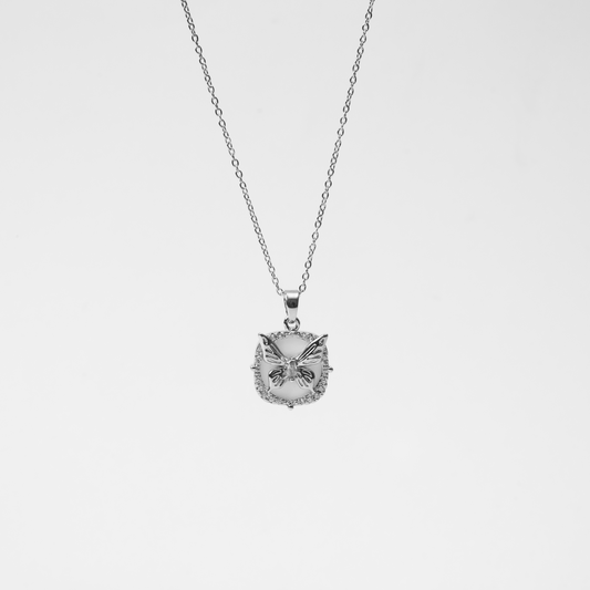 SILVER SQUARE BUTTERFLY NECKLACE