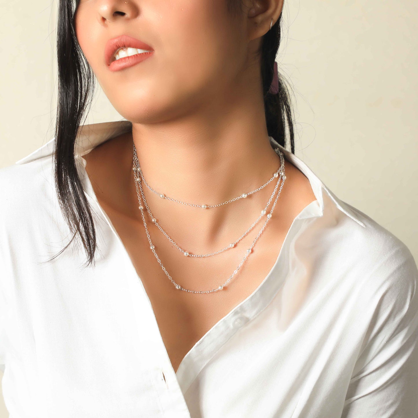 MULTI LAYERED CHAIN WITH STUDS NECKLACE